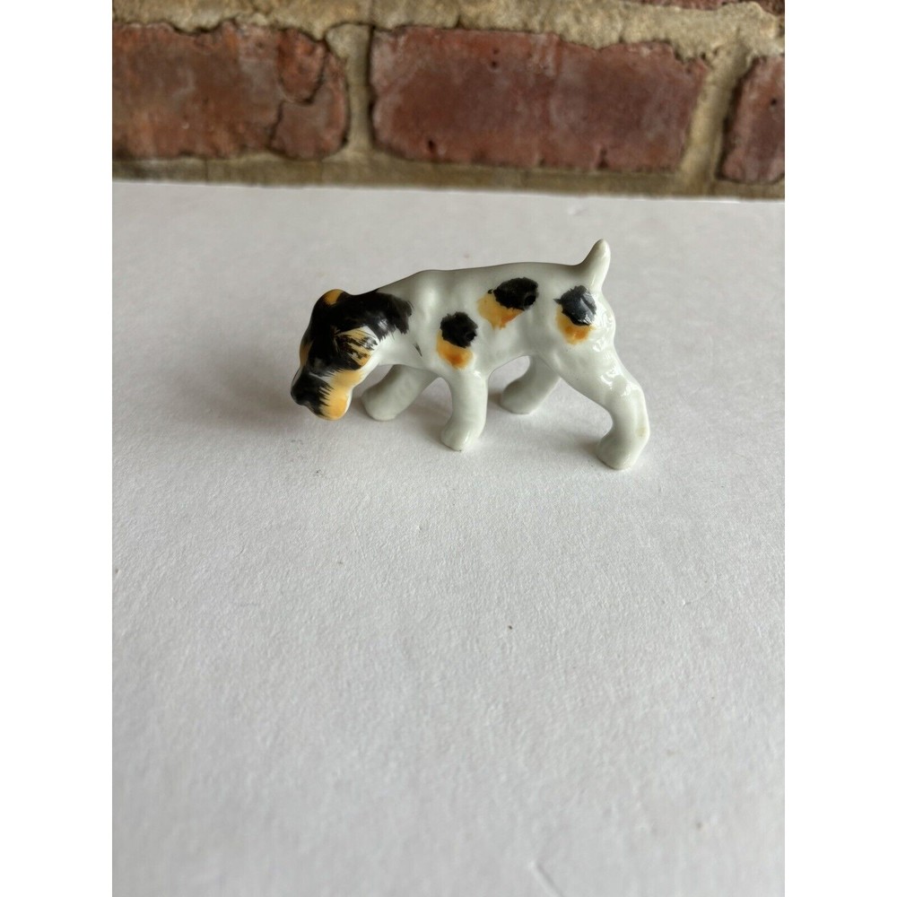 VINTAGE TERRIER/SCHNAUZER DOG FIGURINE JAPAN HAND PAINTED PORCELAIN 3” LENGTH